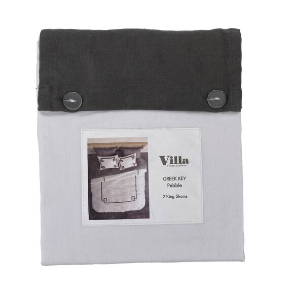Villa Noble Excellence Greek Key Pebble Boarder Pillow Sham Set Gray White King - Picture 1 of 4
